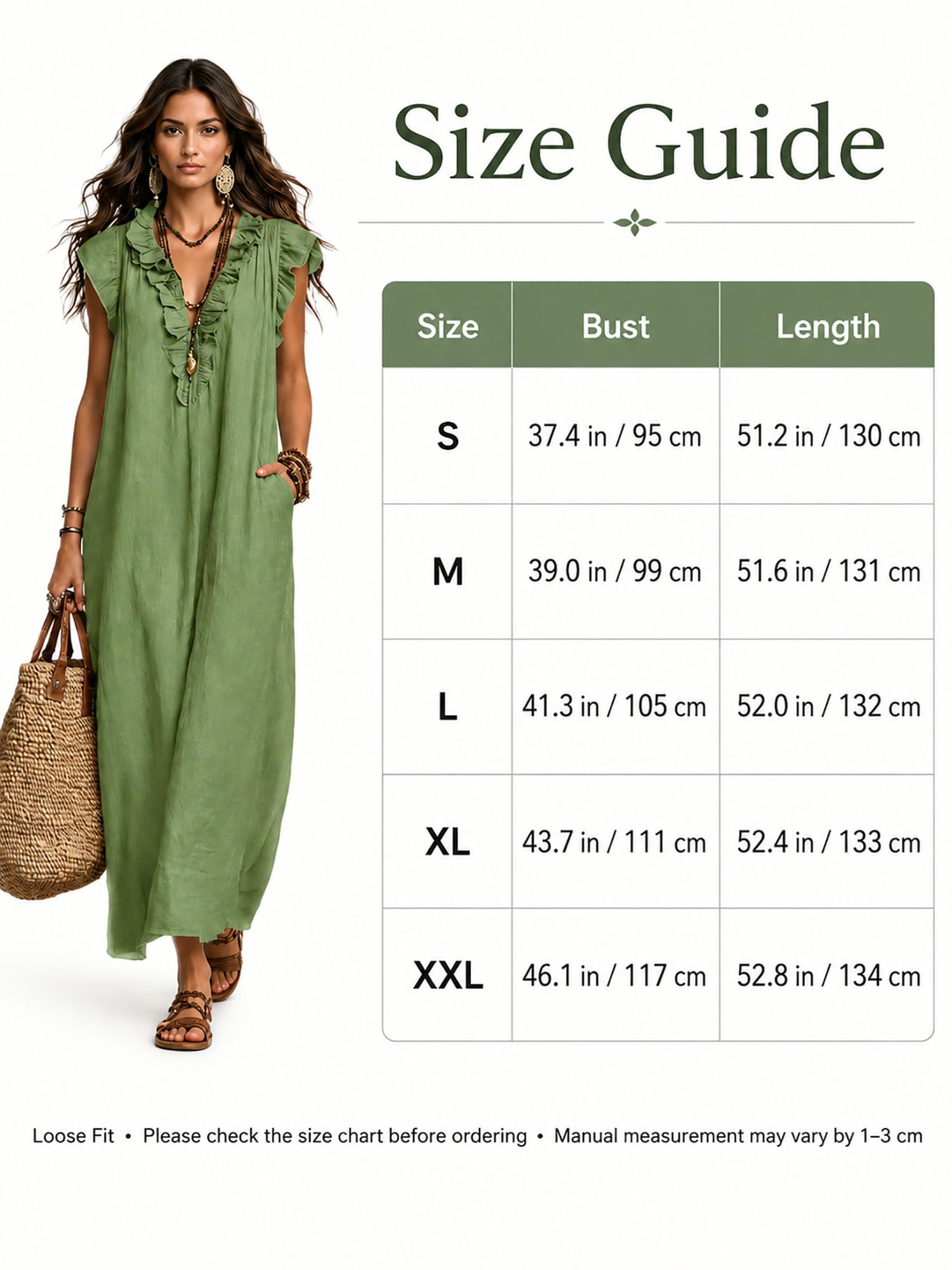 Boho Dresses for Women, Linen Look Maxi Dress V Neck Ruffle cap Sleeve Loose Long Dress with Pockets, Summer Beach Outfit