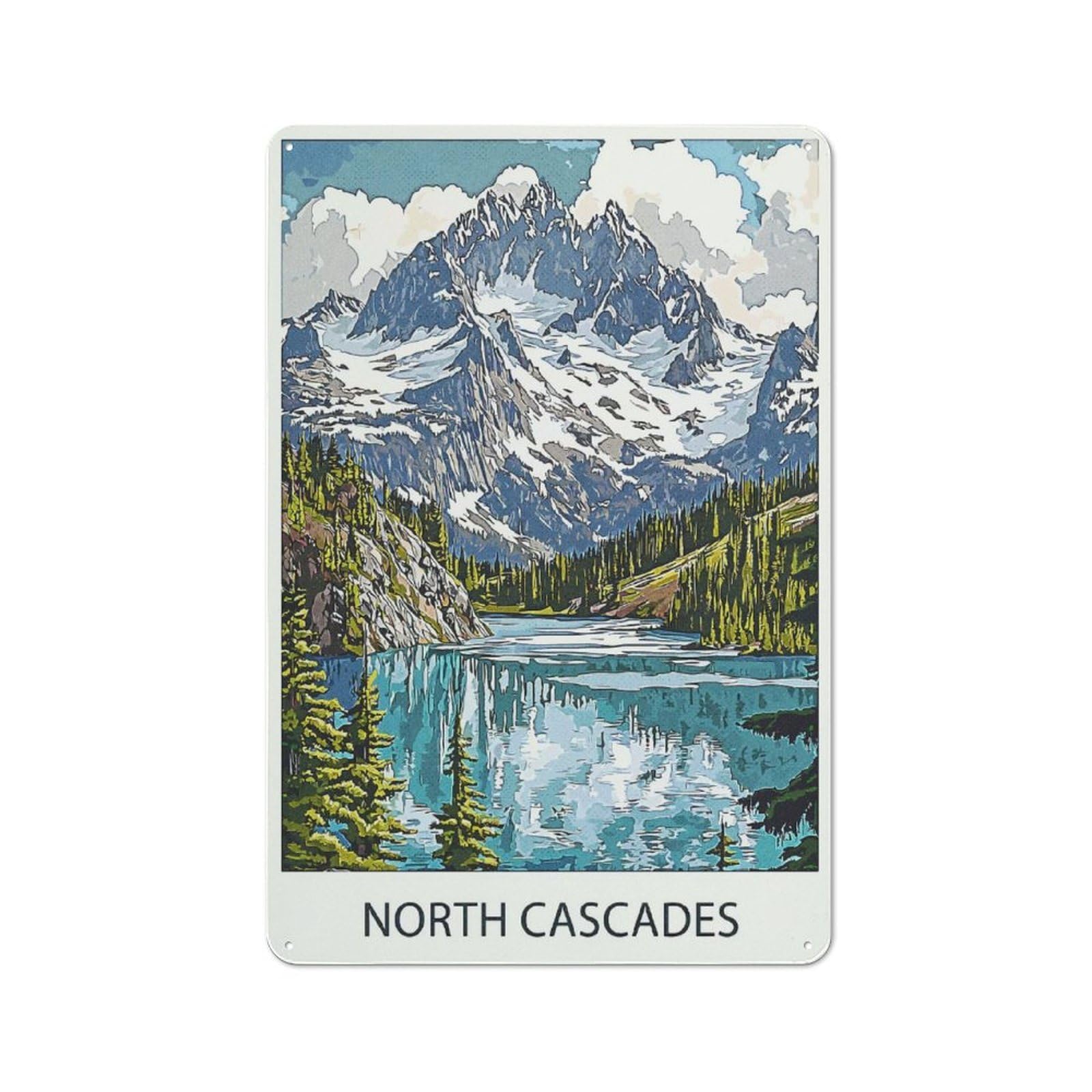 Junmoney Style-18 North Cascades Mountain Lake Metal Wall Sign 30X20cm, Vintage Decor For Hallway Wall, New-Space Wall Decor For New Home Decorators