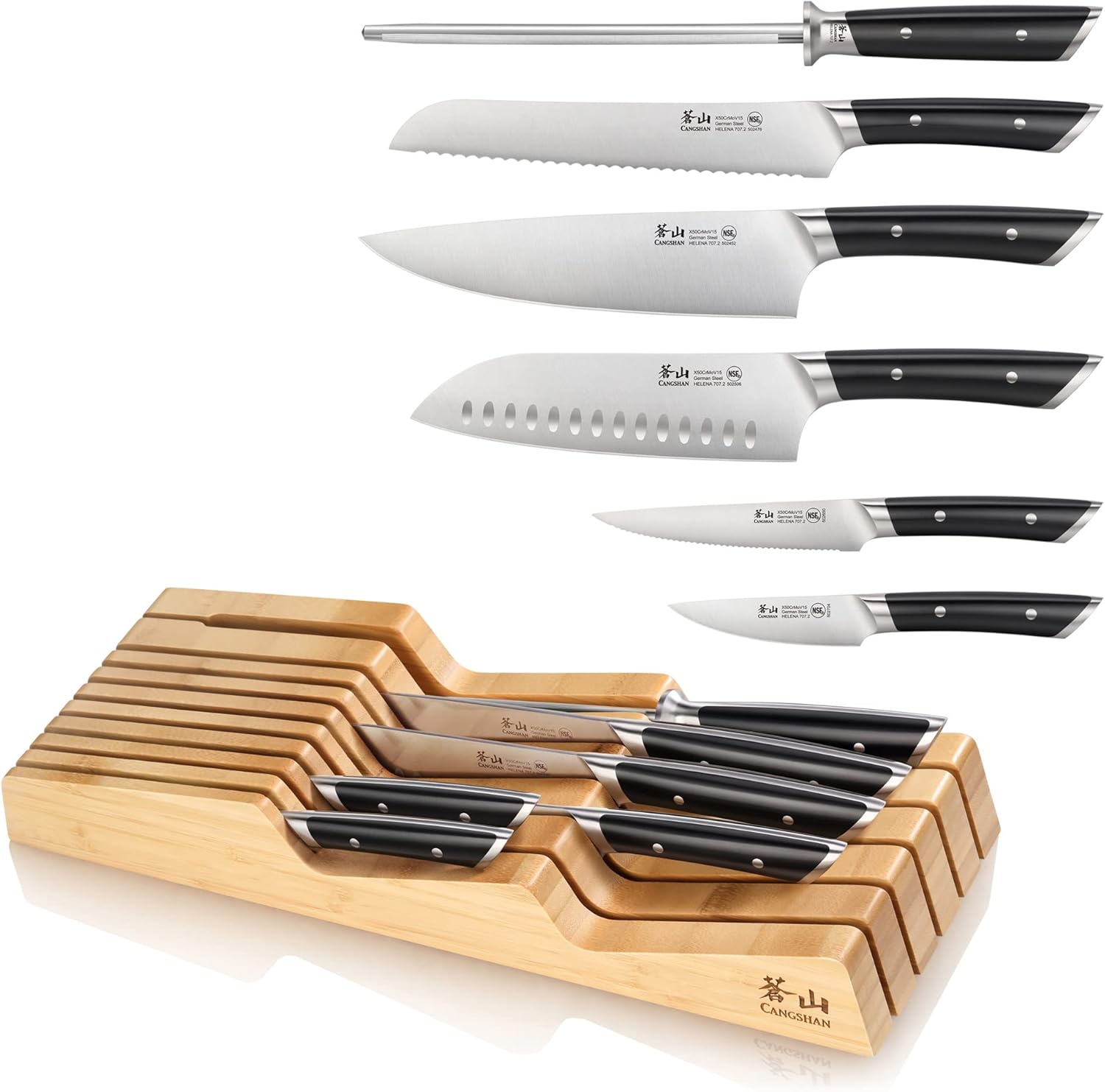 Cangshan HELENA Series German Steel Forged 7-Piece In-Drawer Knife Set (Black)