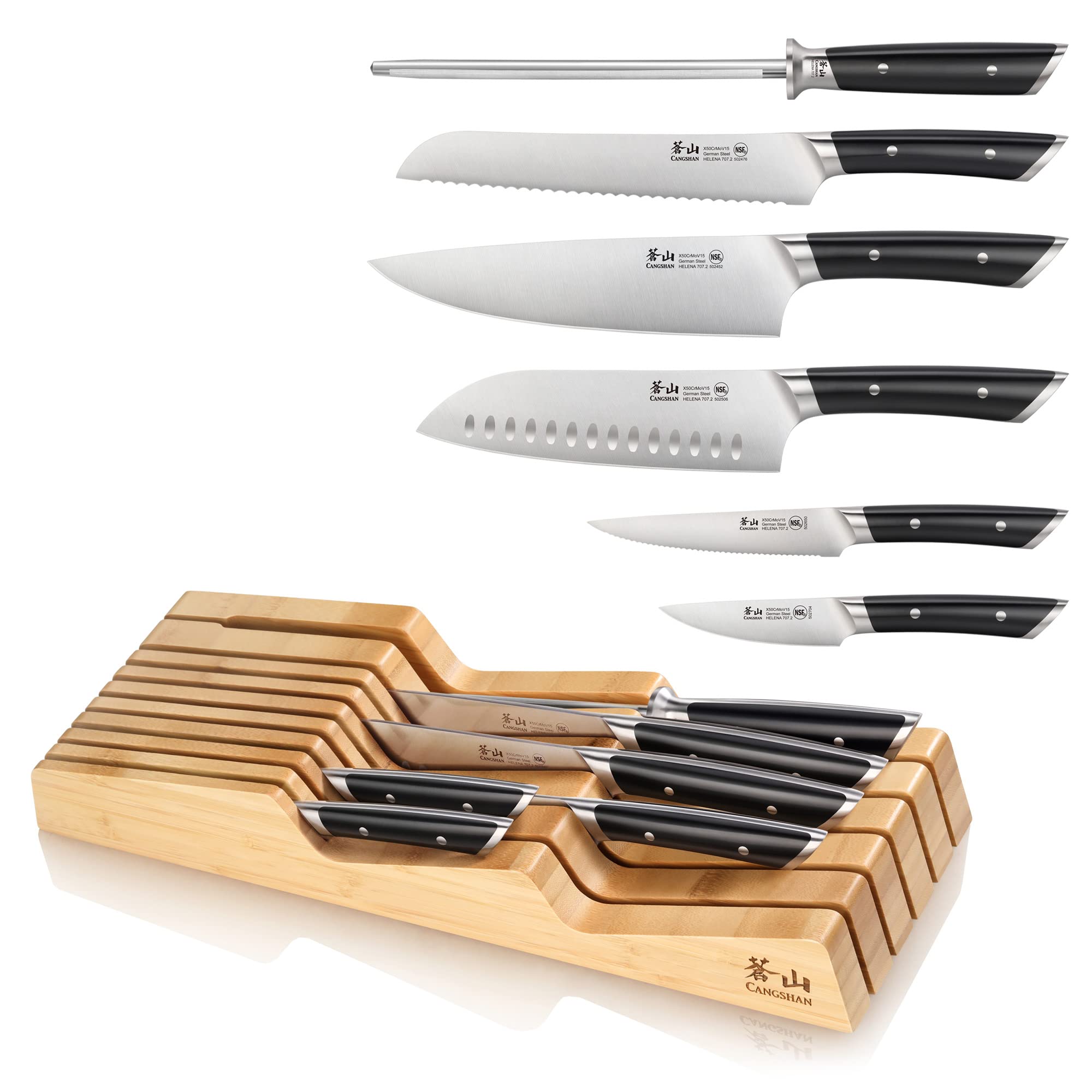 Cangshan HELENA Series German Steel Forged 7-Piece In-Drawer Knife Set (Black)