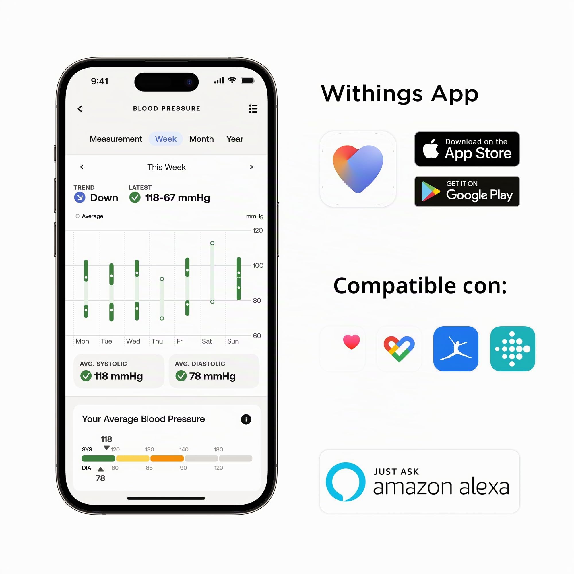 BUNDLE Withings BPM Connect + Estuche de viaje – Tensiómetro electrónico de brazo, Manguito tensiómetro – Sincronización Wi-Fi y Bluetooth