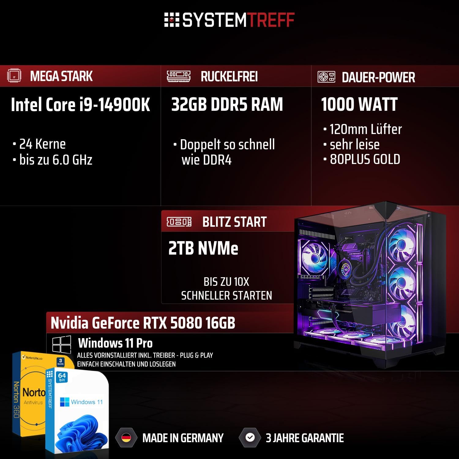 SYSTEMTREFF High-End Gaming PC - Intel Core i9-14900K - RTX 5080 16GB
