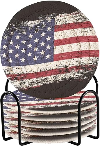 Coasters Absorbent with Holder Set of 6 Coasters for Drinks Absorbent Coffee Table Coasters Porta Vasos para Mesas Us Flag