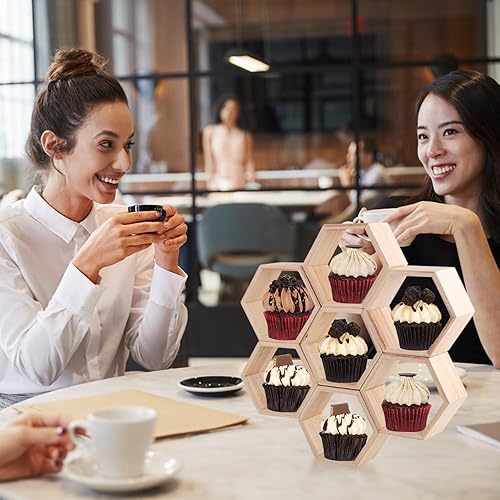 Miniatura 7 de 8 soportes para cupcakes de panal, soporte de madera para cupcakes de panal, soporte hexagonal para cupcakes para baby showers, niños y niñas,