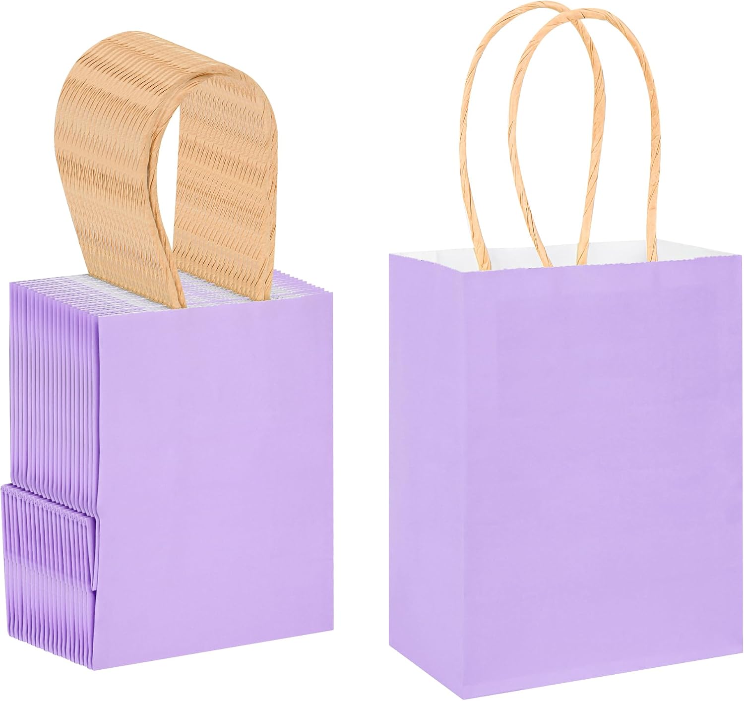 DjinnGlory 60 Pack Mini Purple Paper Gift Bags with Handles, 6.3 x 4.7 x 2.75 Inch Tiny Lavender Bags for Birthday, Wedding, Baby Shower, Easter, Party Favors