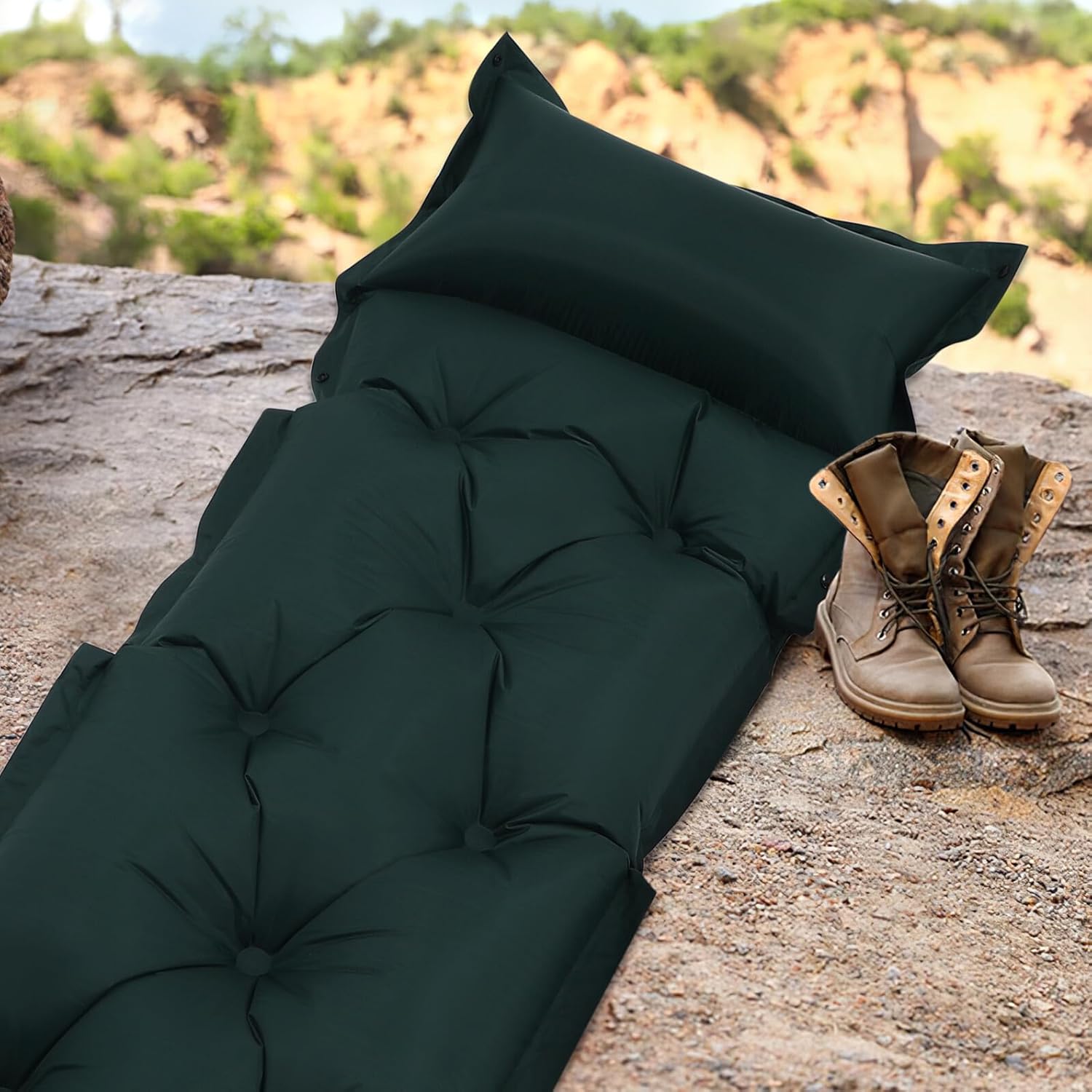 Camping Sleeping Mattress Self-Inflating Inflatable Pad 185x60x2.5cm Military Green Portable Camping Bed for Adults Outdoor Hiking Backpacking