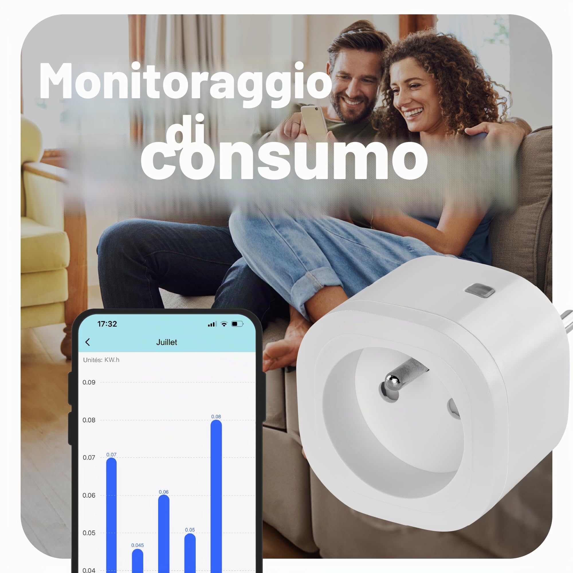 OMAJIN by Netatmo Presa Collegata (Tipo E) Programmabile, Monitoraggio dei Consumi, Controllo Remoto, Contatore di Energia, Spegnimento Differito, Nessun Hub Richiesto, WIFI 2.4 GHz/Bluetooth, 16A/3