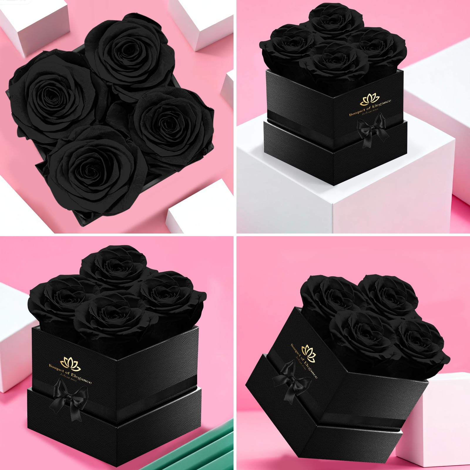 Black Forever Roses - Regalo de lujo para mujeres/hombres, ramo de flores frescas para novia, esposa, mamá, aniversario, día de San Valentín, boda, graduación, Navidad, cumpleaños, regalos únicos para