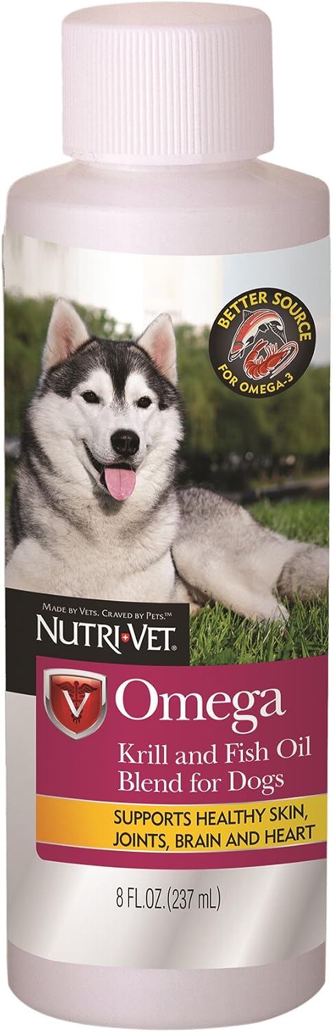 Nutri-Vet Wellness Omega Krill and Fish Oil Blend Liquid for Dogs, 8 oz