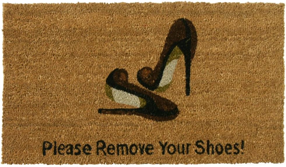Rubber-Cal "Welcome & Please Remove Your Shoes Decorative Welcome Mats, 18 x 30-Inch