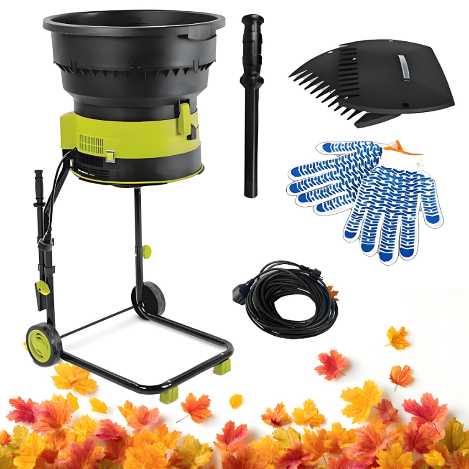 Trituradora de jardín eléctrica de 2500 W, trituradora de hojas de hasta 45 mm, velocidad de 8000 rpm, colector de hojas, para desechos de jardín, hojas y ramas, cable de alimentación de 60