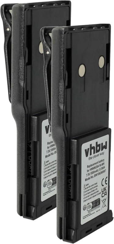 vhbw 2x Battery compatible with Motorola CP450, GP300, GP308, CP450LS, CP250 Radio, Walkie-Talkie (1800 mAh, 7.5 V, NiMH) + Belt Clip