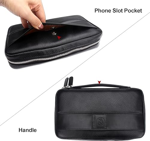 Vista 5 de FIREDOG Bolsa de cigarros, de cuero genuino, portátil, caja de cigarros para el día del padre, hombres, marido (capacidad para 5-6 puros, negro)
