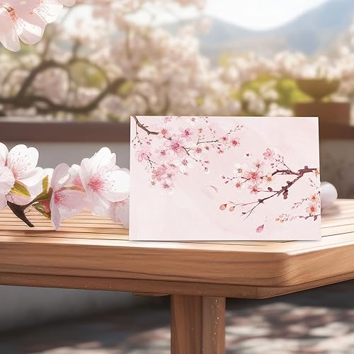 Miniatura 7 de Whaline Paquete de 24 tarjetas de felicitación de flores de cerezo, tarjetas de notas florales de acuarela, tarjetas en blanco con sobres,