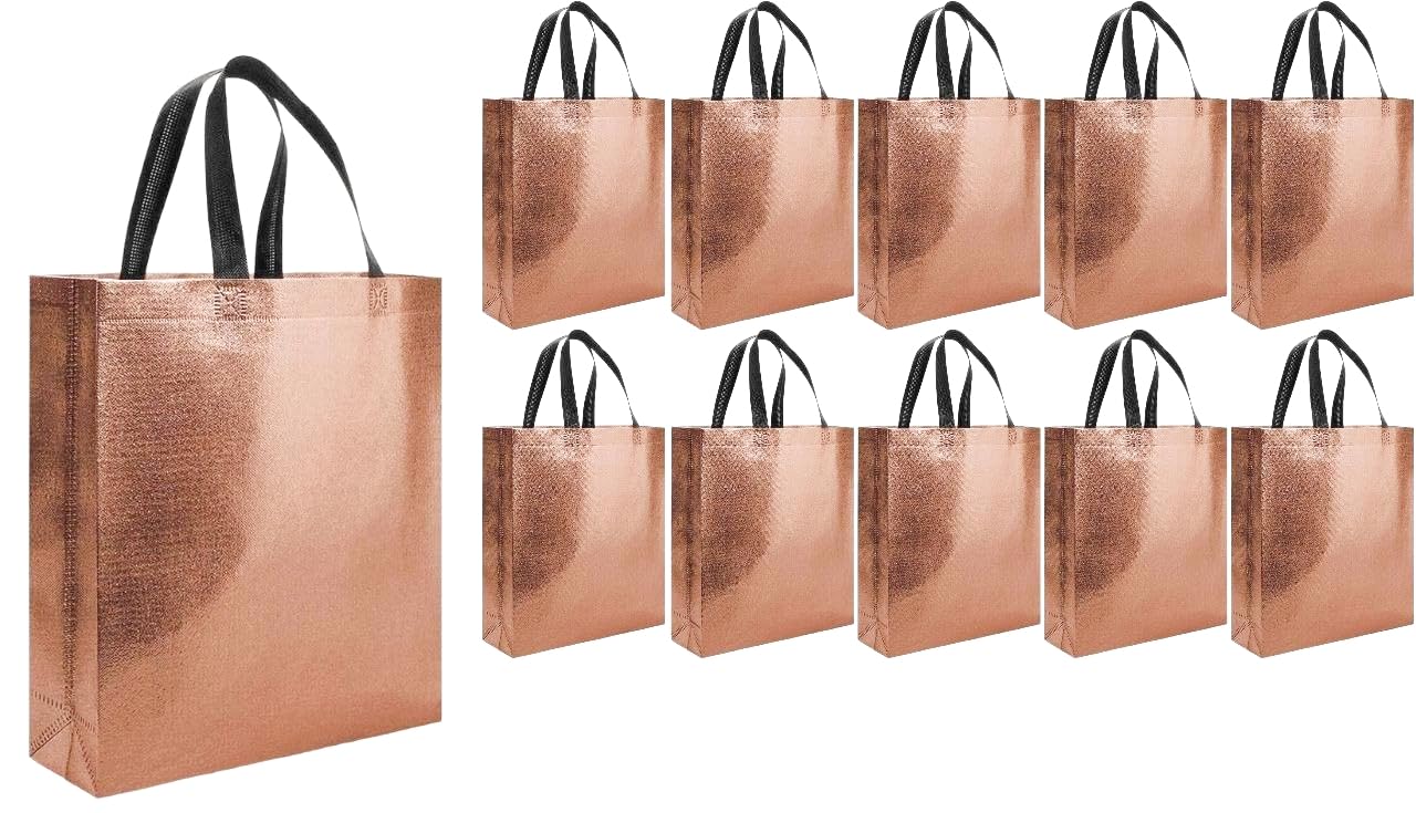 Evafly Gift Bag Medium Size Pack of 10 : L13 x W12 x D4 inch|Resuable Non-Woven Shiny Metallic Laminated|Haldi Return Gifts, Jute Bags for Return Gift,Return Gift For Birthday - Copper
