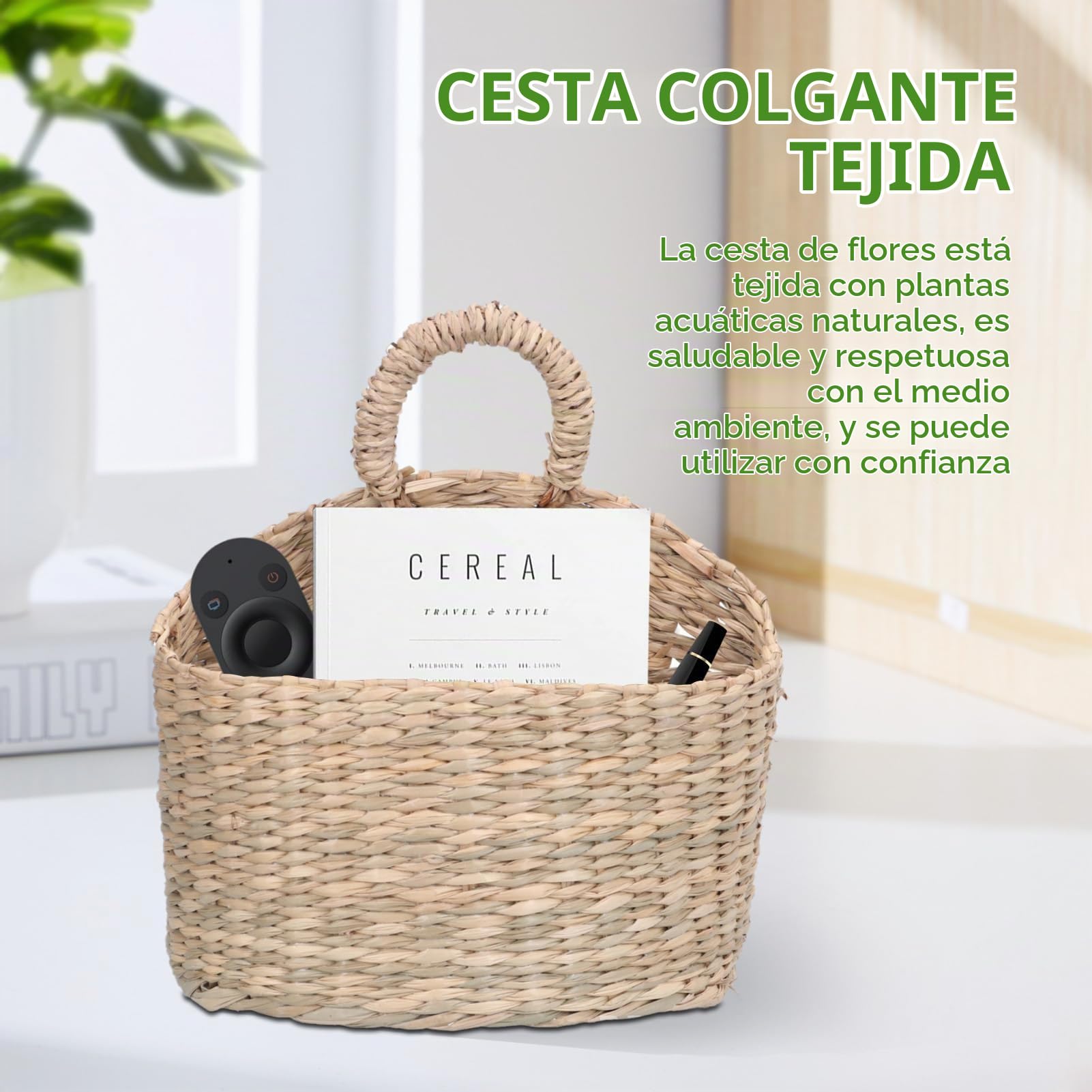 Cesta de pared tejida colgante, cestas colgantes de flores al aire libre, organizador montado bohemio decorativo, organizador de cestas colgantes de pared
