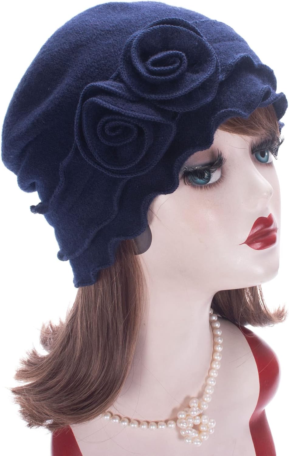 Womens Gatsby 1920s Winter Wool Cap Beret Beanie Crochet Bucket Flower Hat A285 - Image 6