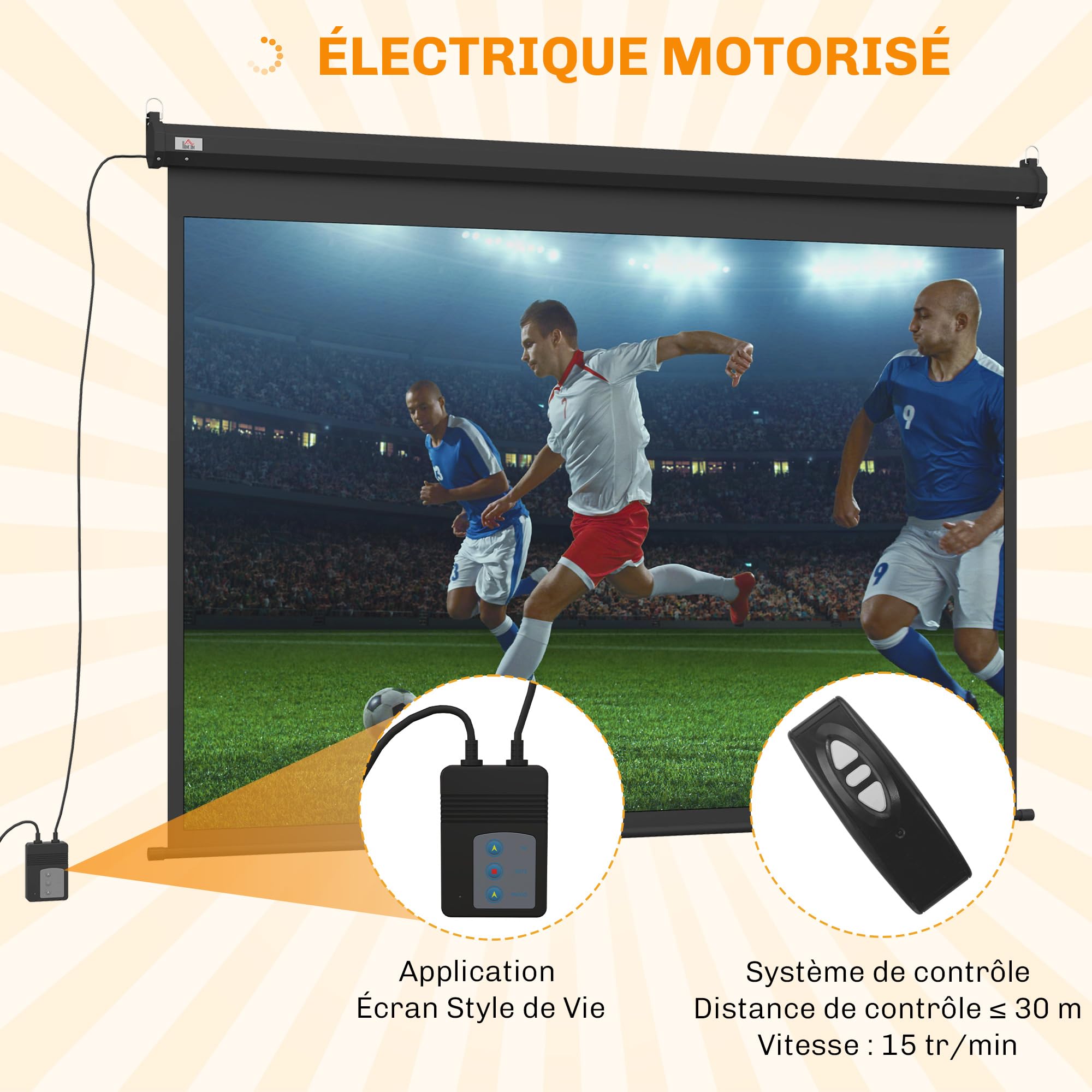 HOMCOM Pantalla Proyector 84" 171x130cm 4:3 HD 4K Control Remoto Negro | Pantalla proyector motorizada eléctrica con mando, para cine en casa o presentaciones