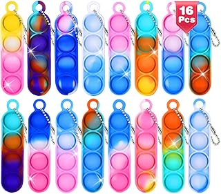 Ainiv 16PCS Mini Pop Push It Fidget Jouet Porte-clés, Coloré Silicone Squeeze Pop Bubble Fidget Bulk Jouets Sensoriels, Poppet Bubble Stress Soulagement de Anxiété Jouets pour Autisme, Enfants Adultes