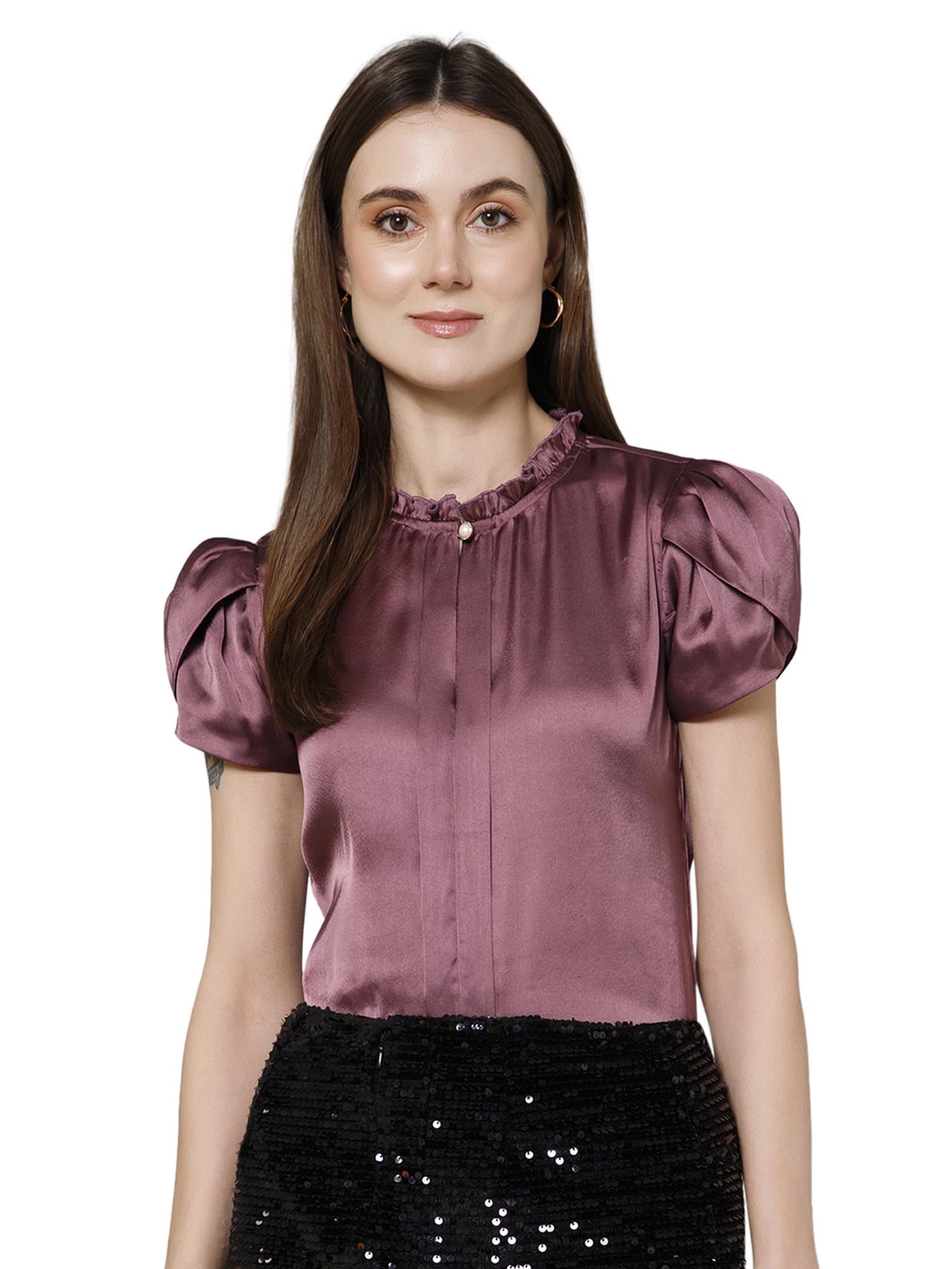purys Women's Polyester Solid Short Sleeve Regular Fit Blouse-picture-41