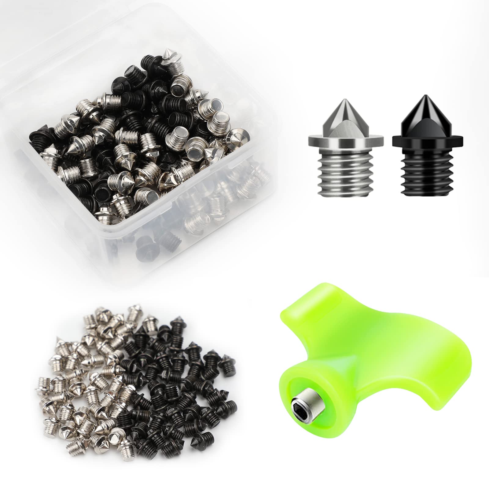 100 Pcs Track Spikes, 1/8 inch & 3/16 inch & 1/4 inch Steel Track Shoe Spikes Replacements wiht Spike Wrench for Sports Running Track Shoes
