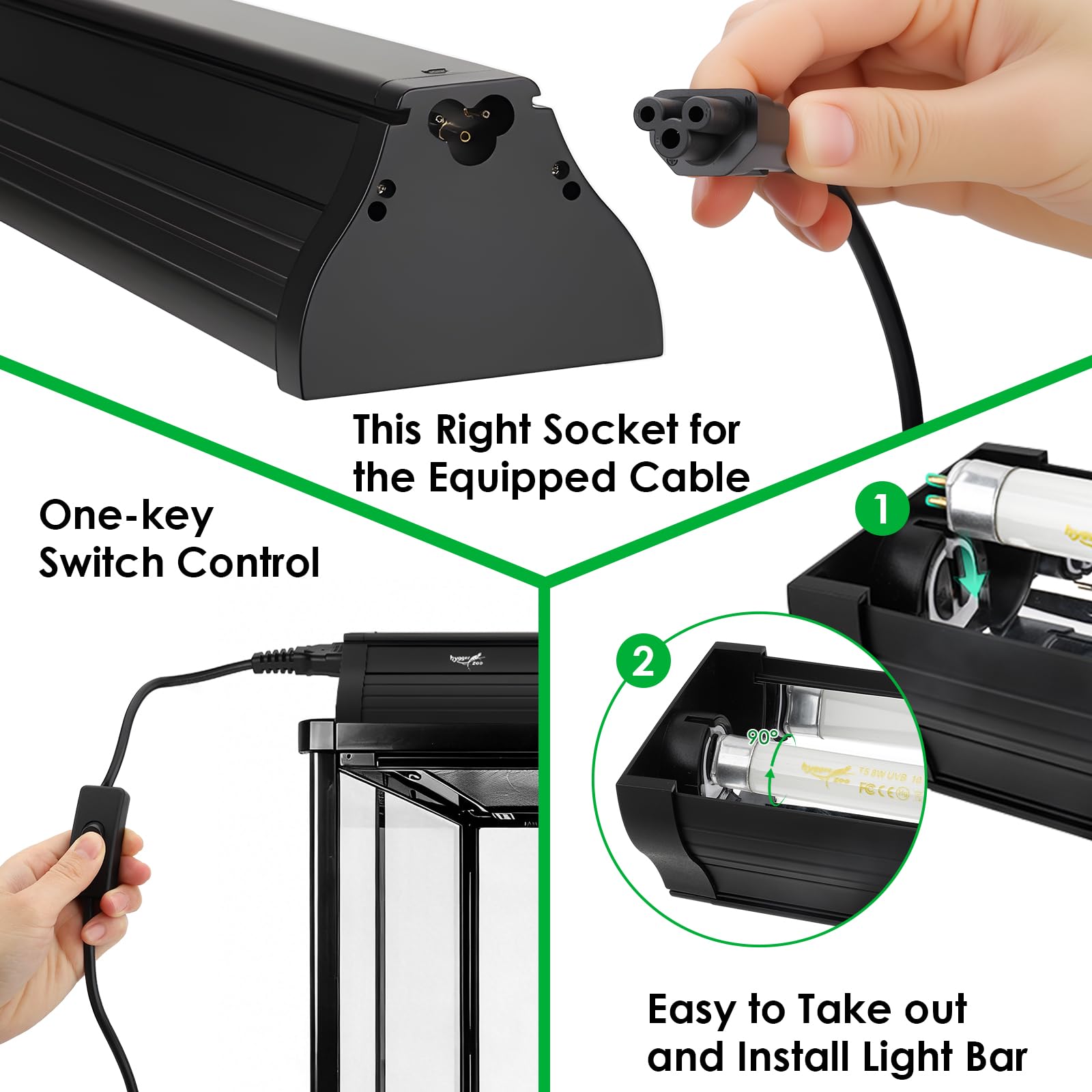 UVB Light for Reptiles Bearded Dragon, T5 UVB Reptile Light Fixture HO UVB Bulb Lighting Combo Kit 10.0 24W UVA UVB Reptile Light Bulb Terrarium Lamp Tube Bar for Snake Gecko Turtle Lizard, 22 Inch - image 6