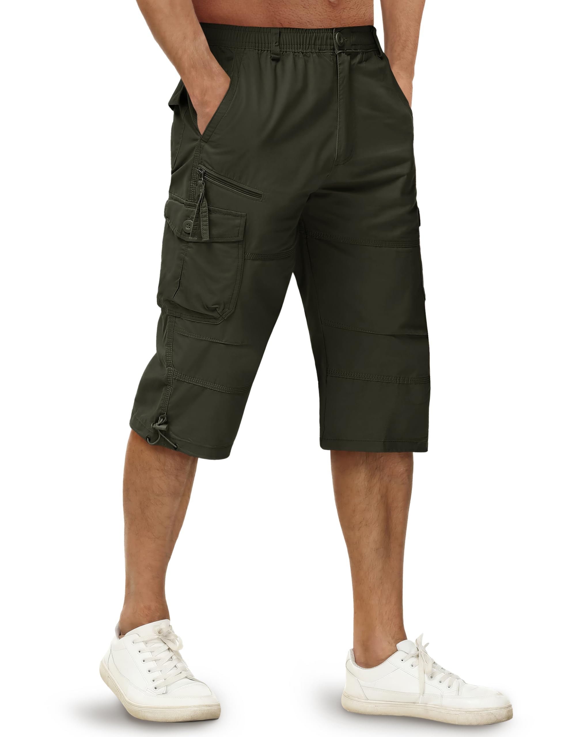 TACVASEN Pantaloncini Cargo in 100% Cotone 3/4 Casual con Molte Tasche per Uomo