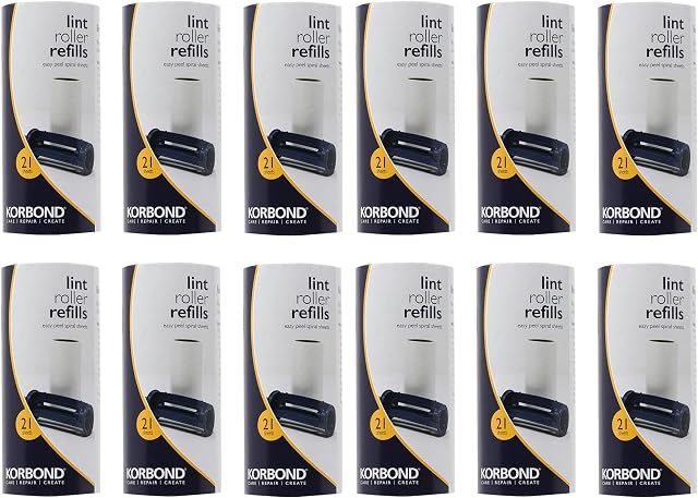 Korbond 12 Pack of Lint Roller Refills - 252 Pre-Cut Sticky Sheets - for ALL Fabric Types - Remove Dust and Lint from Furniture and Clothing - NO Residue