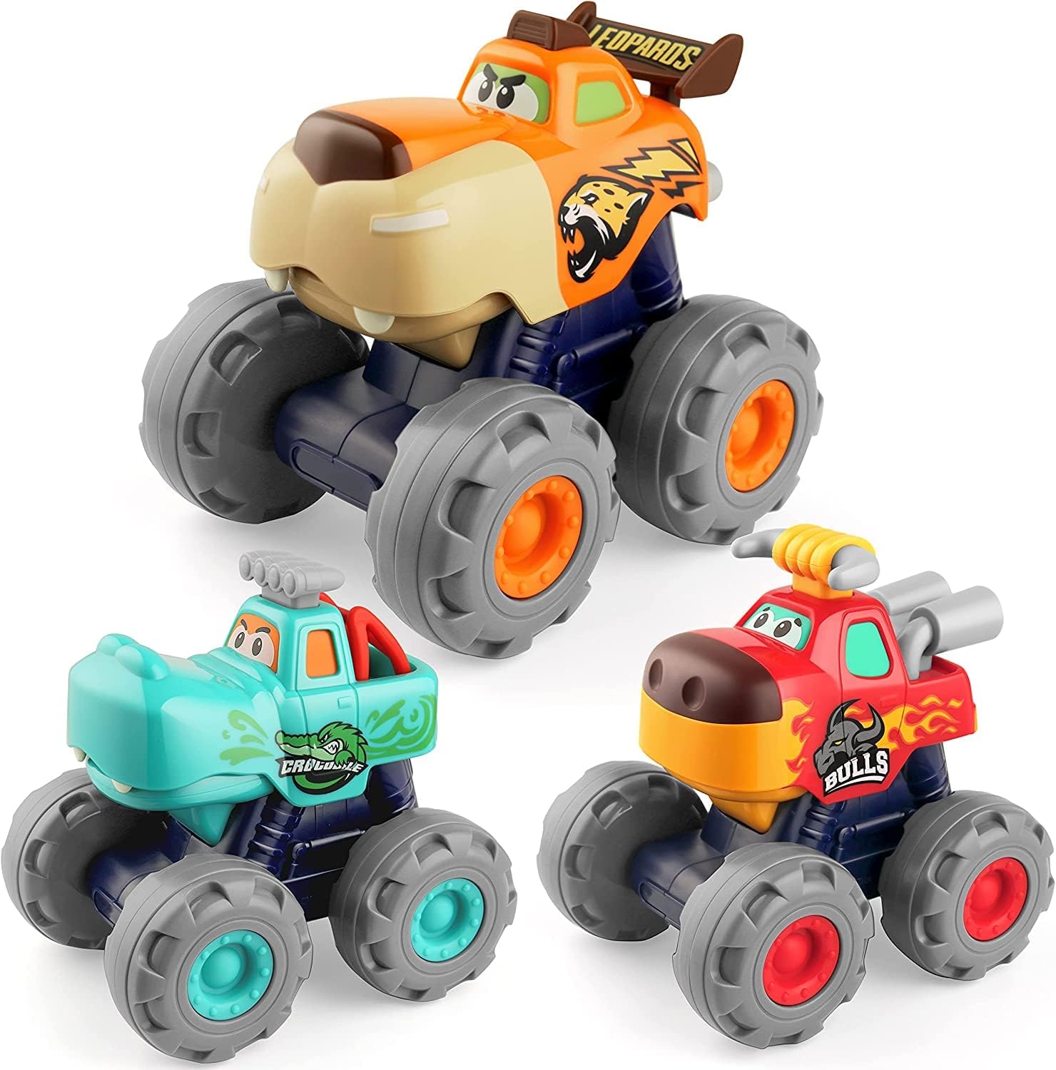Baybee 3 Pcs Monster Truck Friction Powered Toys Vehicles for Kids, Animal Trucks Toy Set Unbreakable Push and Go Toys for Kids | Plastic Pull Push Toy Vehicle Playset Kid 2+Years Boys Girls