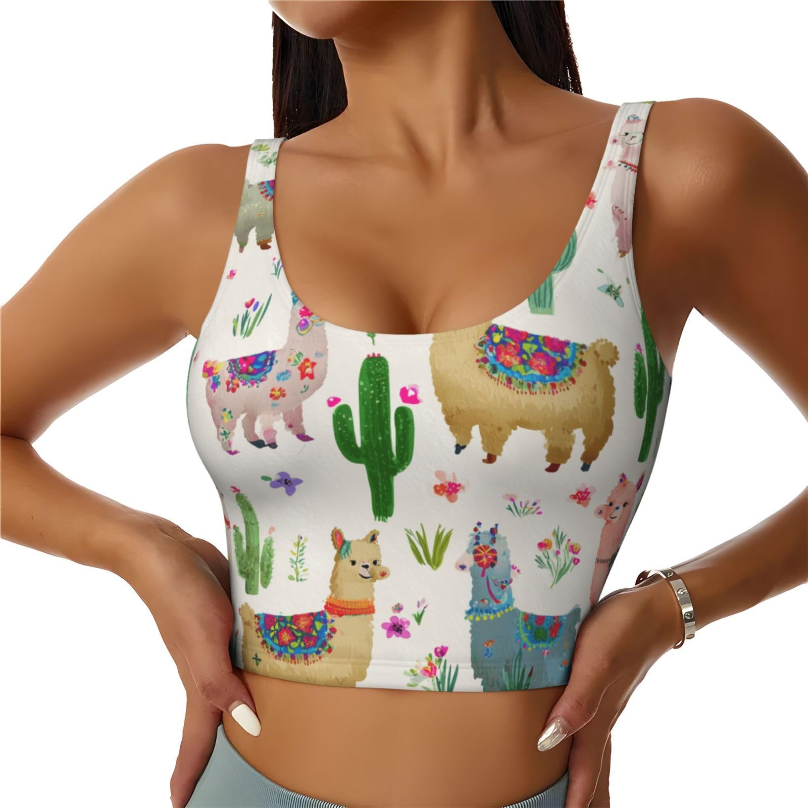 Camiseta deportiva sin mangas mujer Mexpekil con estampado de cactus y cuello en U para yoga 8