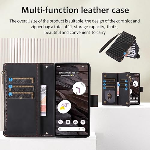 Miniatura 9 de Asuwish Funda para teléfono para Google Pixel 6 Pro con protector de pantalla de vidrio templado y correa para la muñeca, cremallera abatible,