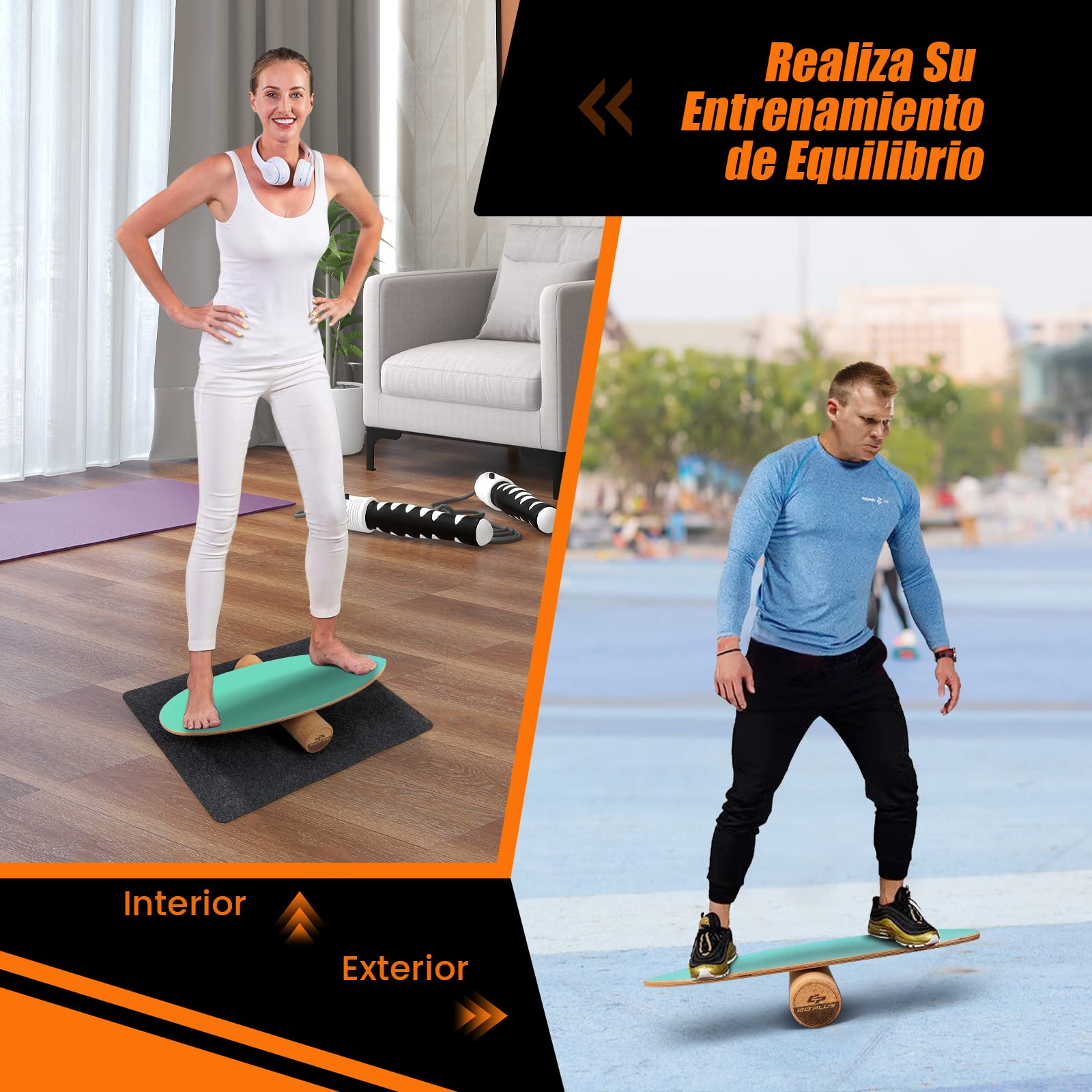 COSTWAY Balance Board, Tabla de Equilibrio de Madera de Abedul y Corcho, Skateboard Hockey Snowboard y Surf, Incluye Rodillo y Cobertura Antideslizante