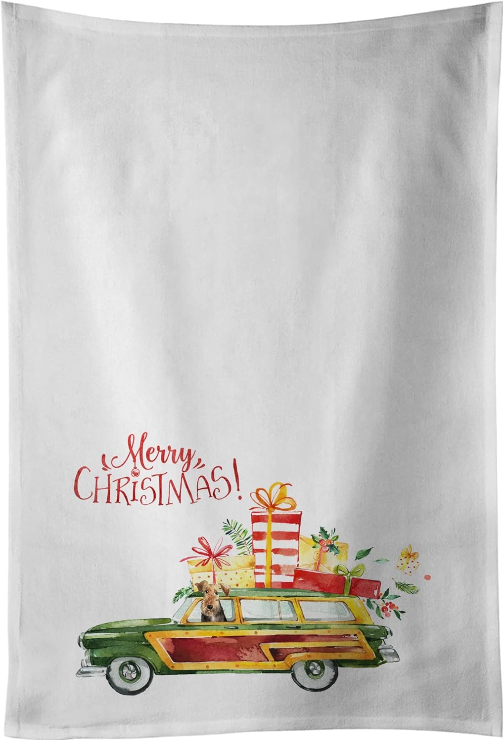 Caroline's Treasures CK2427WTKT Merry Christmas Welsh Terrier White Kitchen Towel Set of 2 Dish Towels Decorative Bathroom Hand Towel for Hand, Face, Hair, Yoga, Tea, Dishcloth, 19 X 25, White