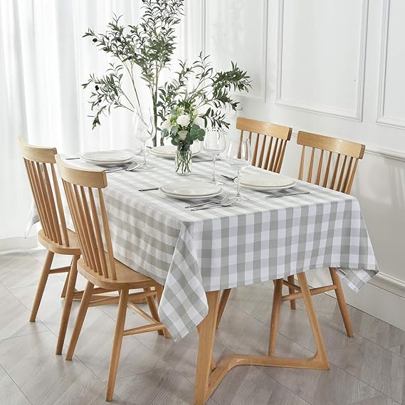 maxmill Checkered Tablecloth Stain Resistant Waterproof and Wrinkle Resistant Washable Heavy Weight Table Cloth Gingham for Dining Room and Outdoor Use, Rectangle 60 x 120 Inch Gray and White