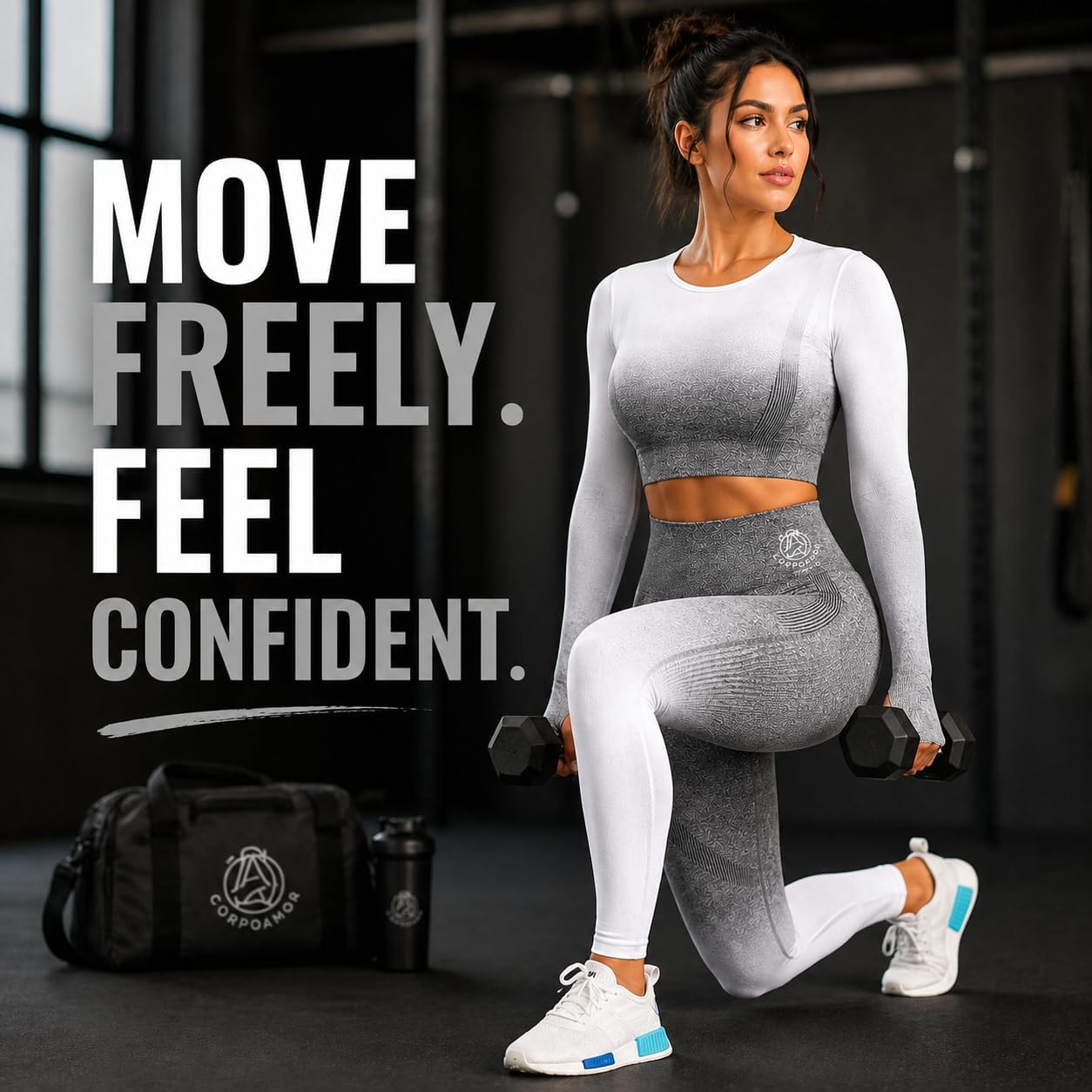 Women’s Seamless Workout Set – High Waisted Leggings & Long Sleeve Crop Top, Sculpting Gym Outfit with Tummy Control