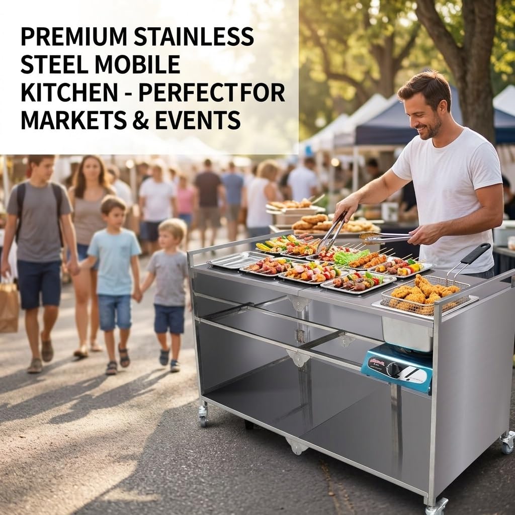 Carretto mobile per street food, Food Trailer e Food Truck completamente attrezzati, Banco espositivo portatile per mercati, street food ed eventi