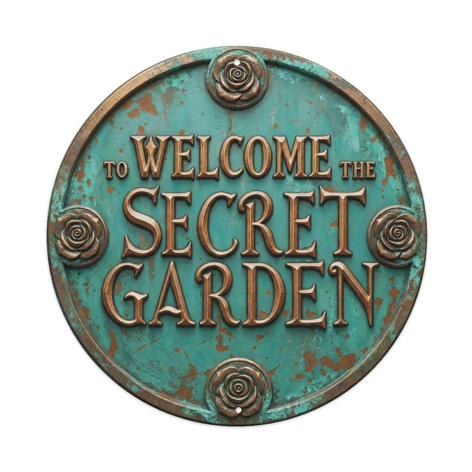 Vintage Welcome Secret Garden Floral Rose Metal Tin Sign