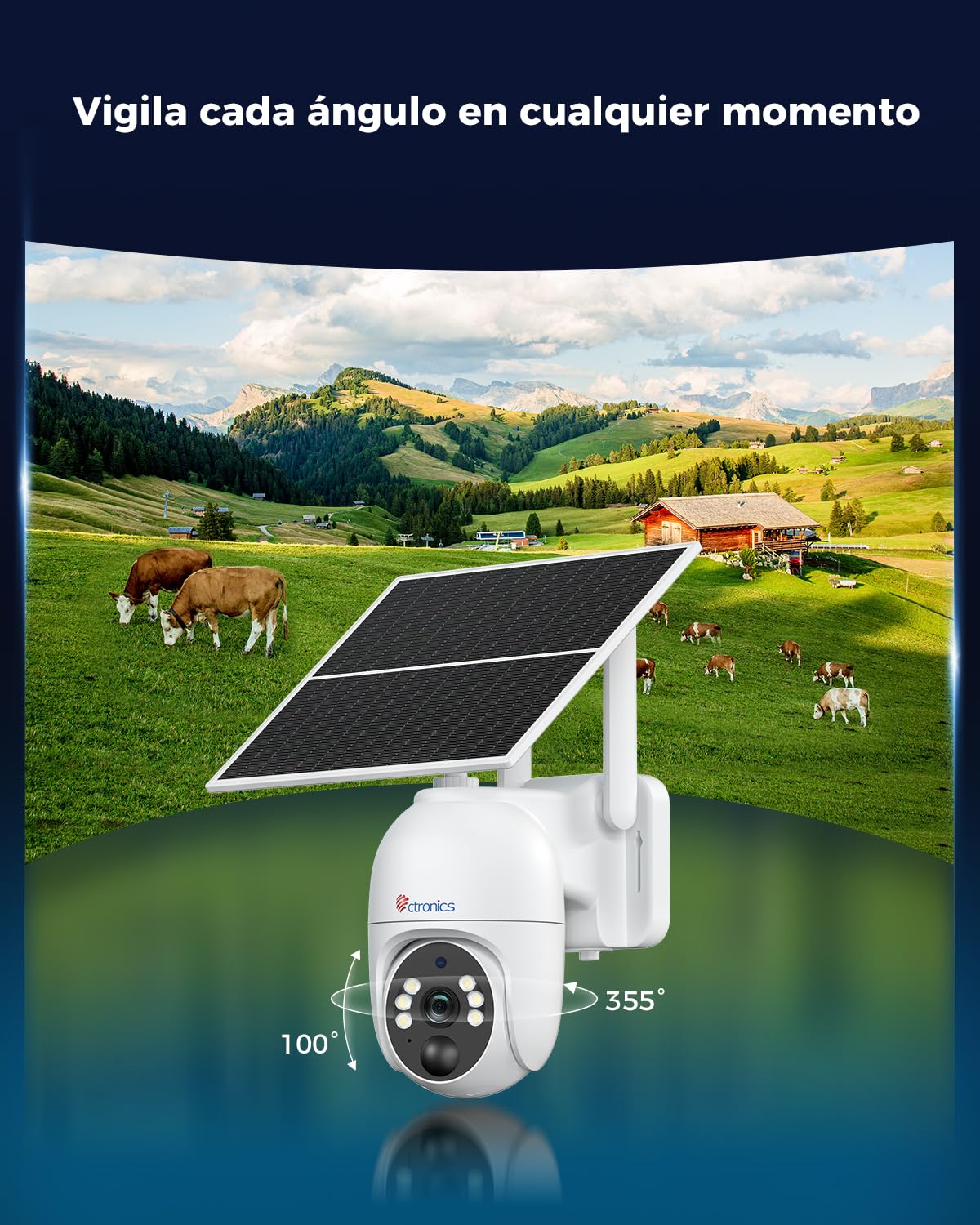 Ctronics 2K 4G LTE Camara Vigilancia Exterior Solar, PTZ IP Cámara | Vigilancia Sim Sin Cables, 10400mAh Batería, PC/Cloud/FTP, Visión Nocturna Color, Detección Movimiento PIR (Blanco)