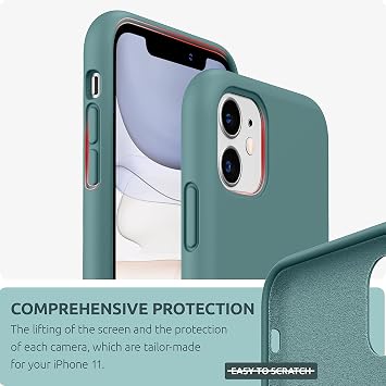 URUCHI iPhone 11 ile Uyumlu Kılıf, İçi Kadife Kaplamalı İnce Sıvı Silikon Tam Koruma Yumuşak Jel Silikon Kapak, Koyu Yeşil