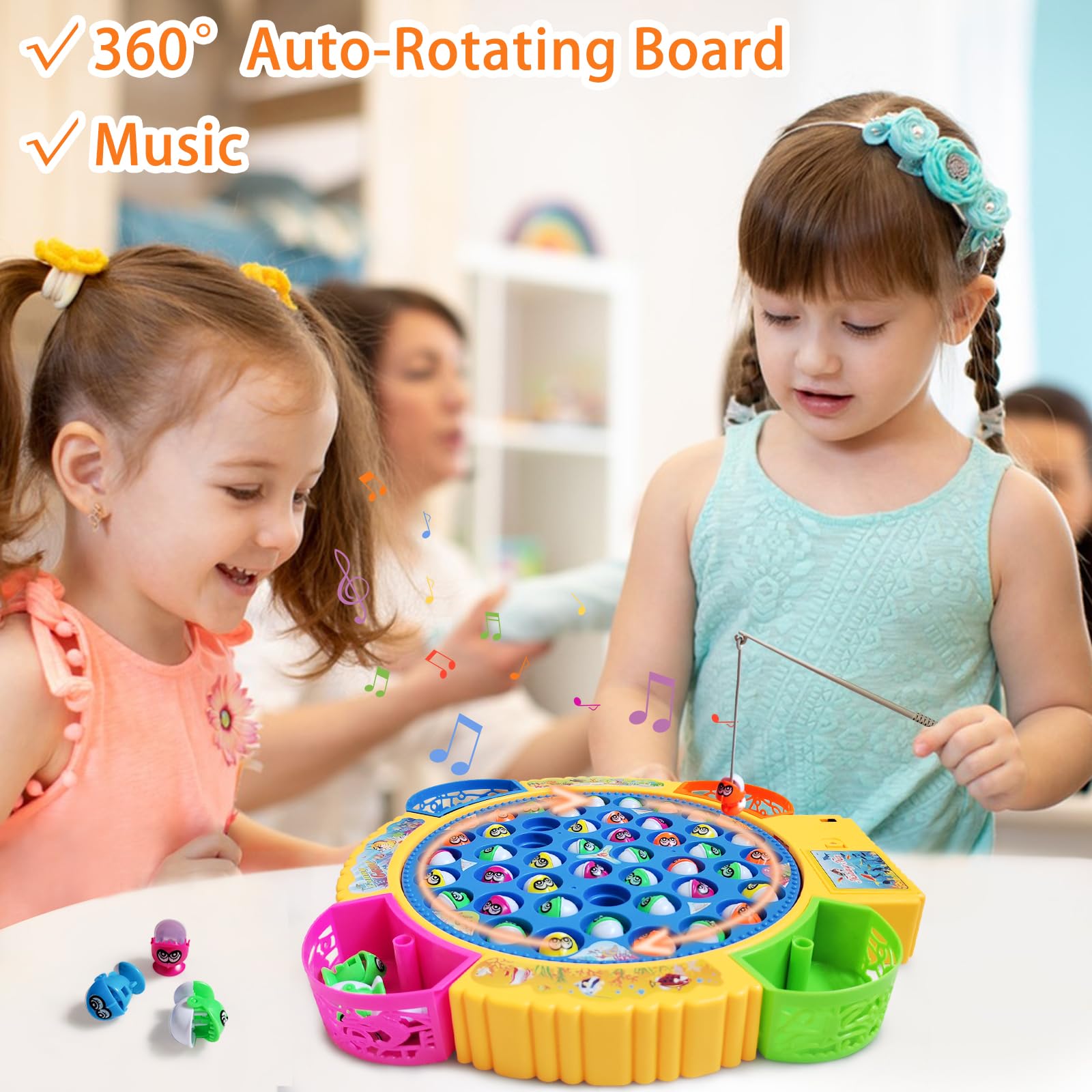 Gioco Musicale di Pesca con 45 Pesciolini e 4 Canna, Magnetico Giocattolo Educativo e Stimolante - Regali per Bambini e Bambine di 2 3 4 5 6 Anni