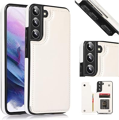 UEEBAI Wallet Case for Samsung Galaxy S23 5G, Slim PU Leather Case with Card Slots Kickstand Magnetic Clasp Durable Shockproof Flip Folio Cover - White