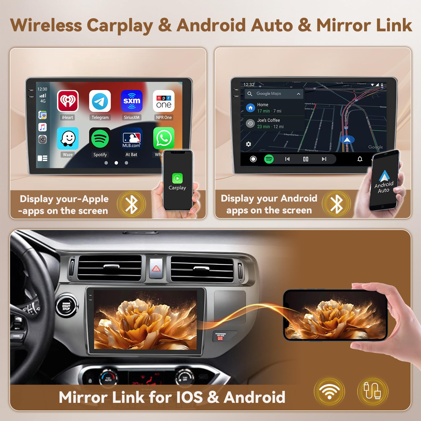 Hikity 4G+64G Android 15 Autoradio 9" pour Kia Rio CarPlay