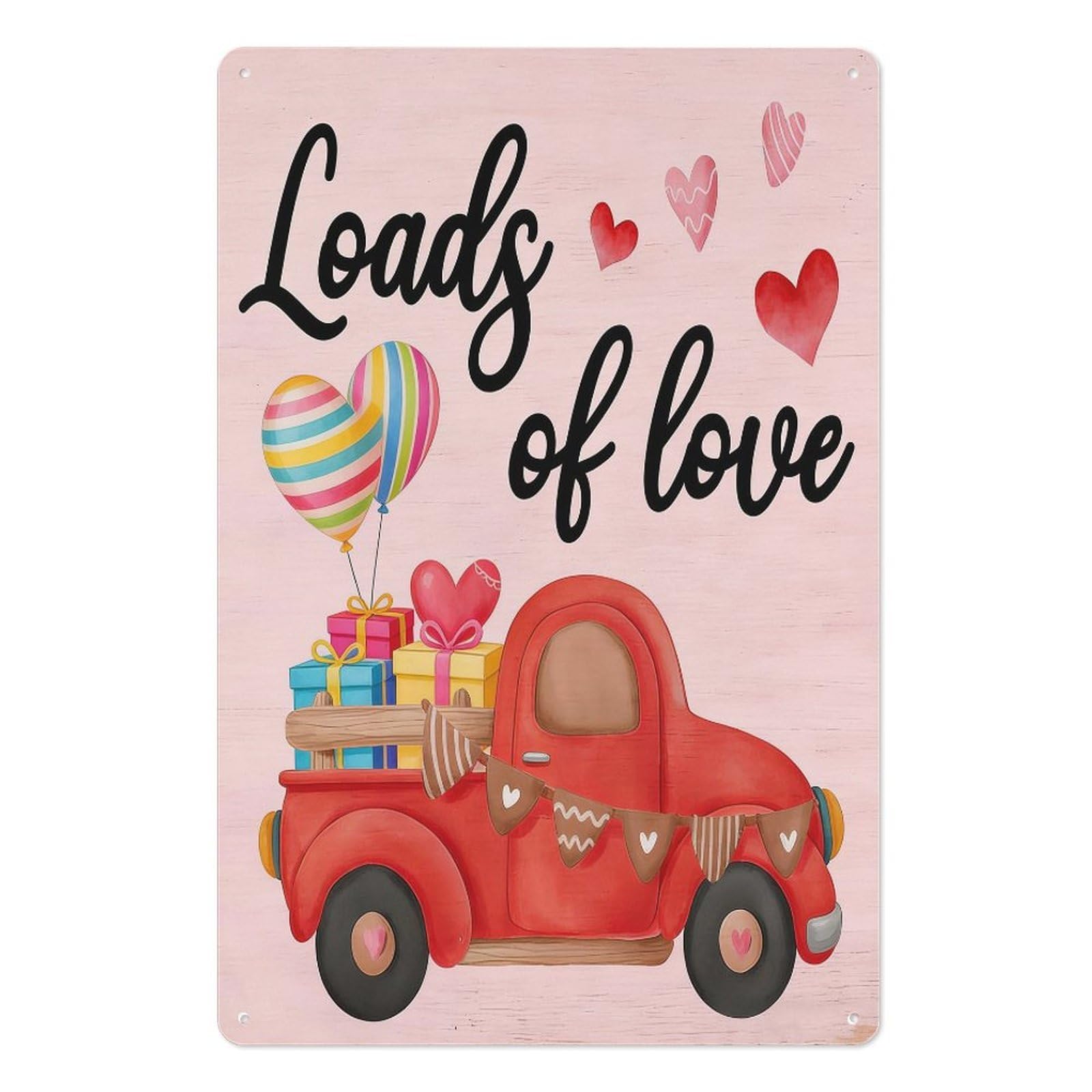 peiyeety Loads of Love Metal Tin Sign 8x12 Inch – Playful Romantic Wall Decor with Truck, Gifts, and Hearts for Valentine’s Day or Everyday Romance