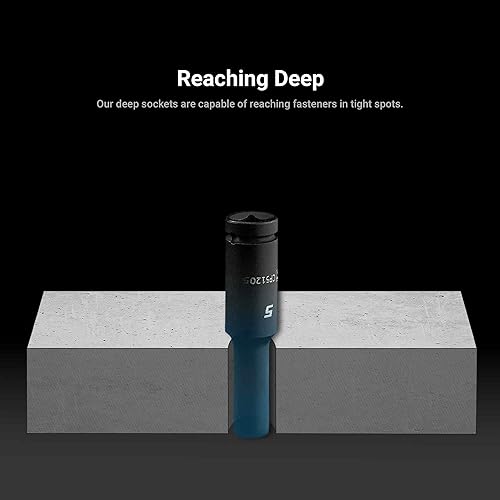 Miniatura 6 de Capri Tools Juego de llaves de vaso de impacto poco profundo y profundo de 14 pulgadas, 4 a 0.591 in, métricas, 28 piezas con riel de aluminio Billet