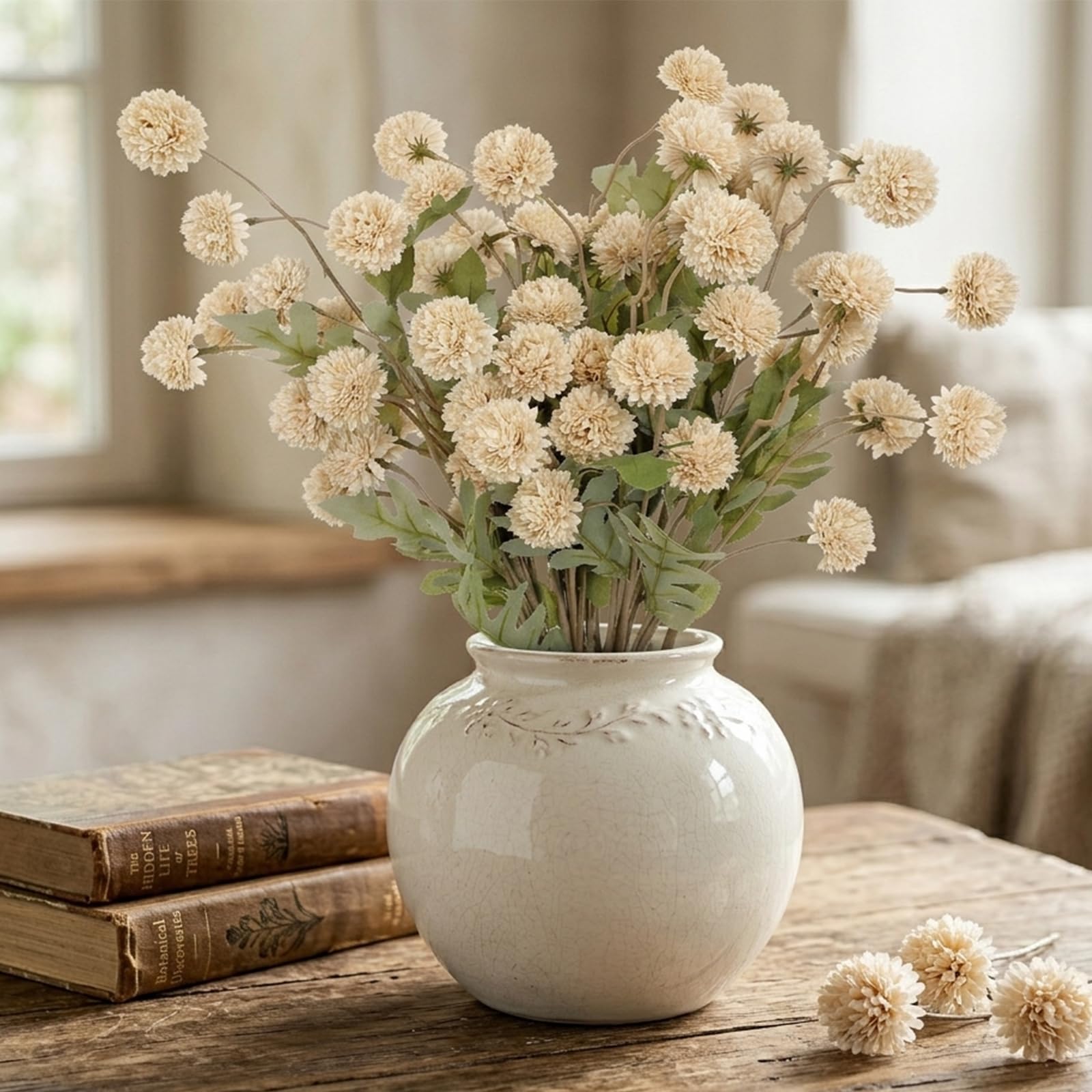 Amazon.com: Briful 12pcs Artificial Pompom Mums Flowers Fall Beige