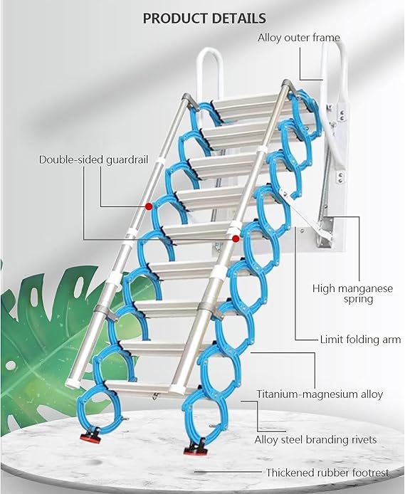 Step Ladders Carbon Steel Loft Ladder Wall Mount Attic Stair Hidden Attic Ladder Home Attic Stair Pull Down Folding Staircase Safe
