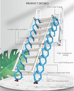 Step Ladders Carbon Steel Loft Ladder Wall Mount Attic Stair Hidden Attic Ladder Home Attic Stair Pull Down Folding Staircase Safe