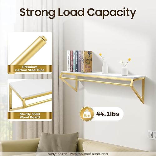 Miniatura 6 de Perchero con estante superior, tienda de ropa moderna y simple, soporte de exhibición de metal y madera resistente para colgar ropa de pared,