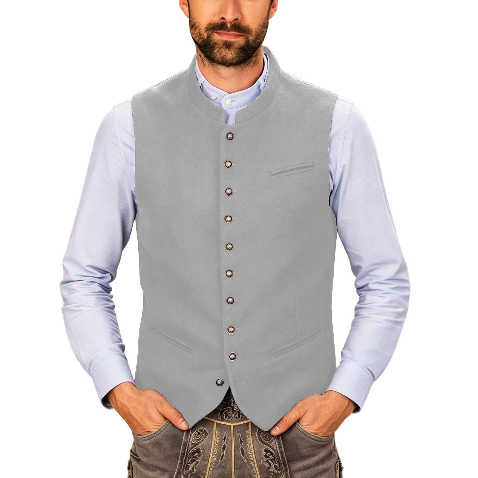 Gilet bavarese da uomo per Oktoberfest, con bottoni in metallo | Gilet tradizionale di alta qualità con elegante effetto pelle scamosciata e robusti bottoni in metallo, taglio slim fit