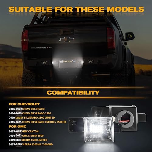 Miniatura 7 de Gempro Luz LED para matrícula, montaje de lámpara trasera para Chevy Silverado GMC Sierra 1500 2500HD 3500HD 2014-2023, 6000K blanco